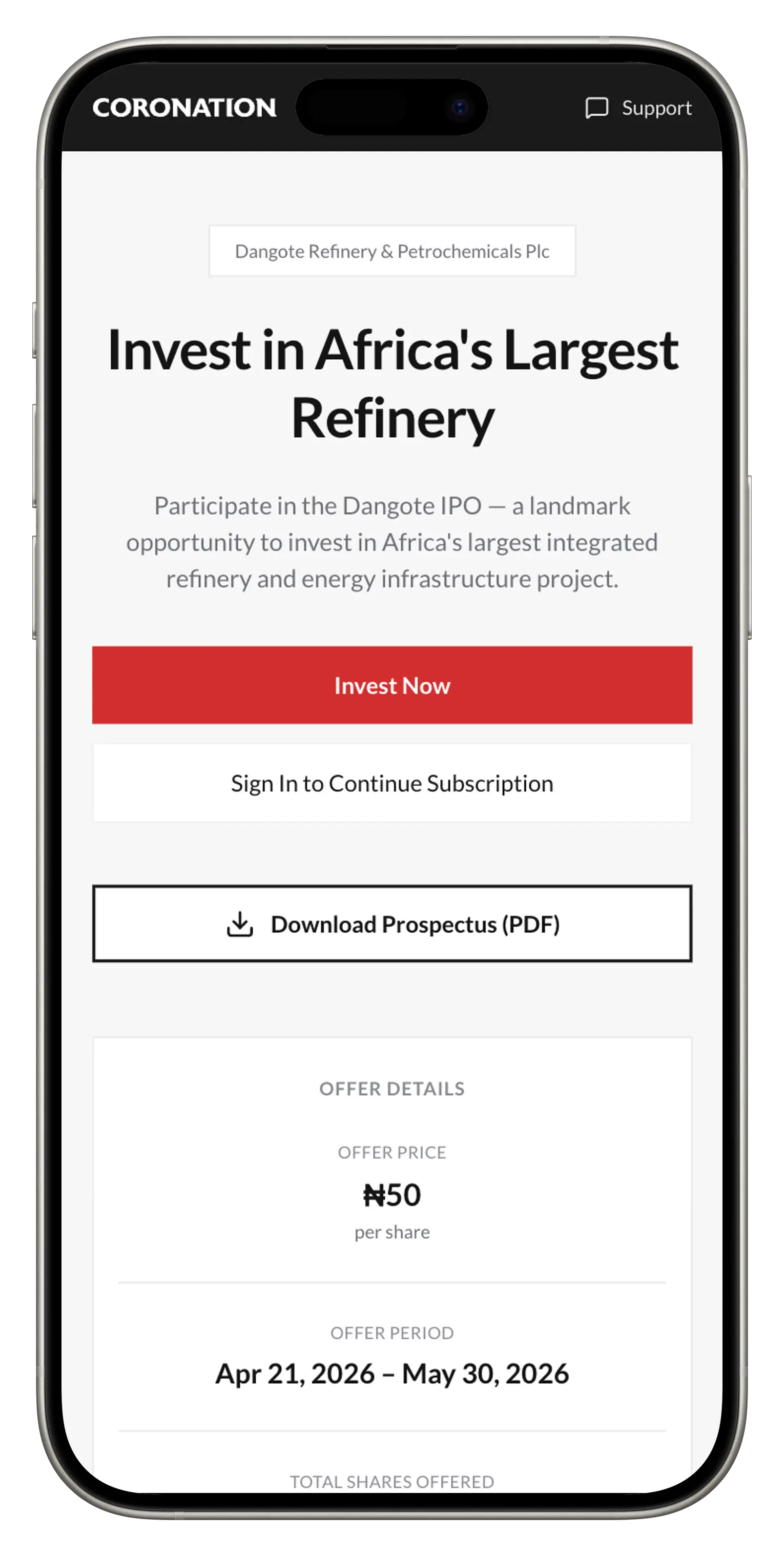 Coronation IPO Desk on mobile